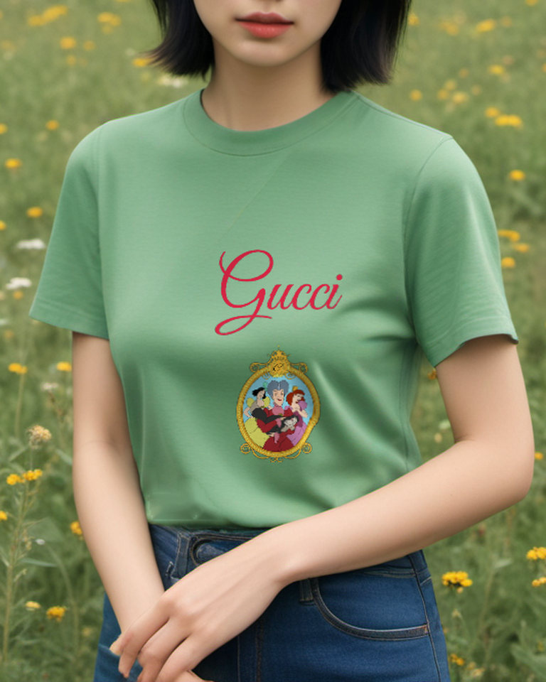 Sage Green Golden Frame Portrait Graphic T-Shirt - styled view 3