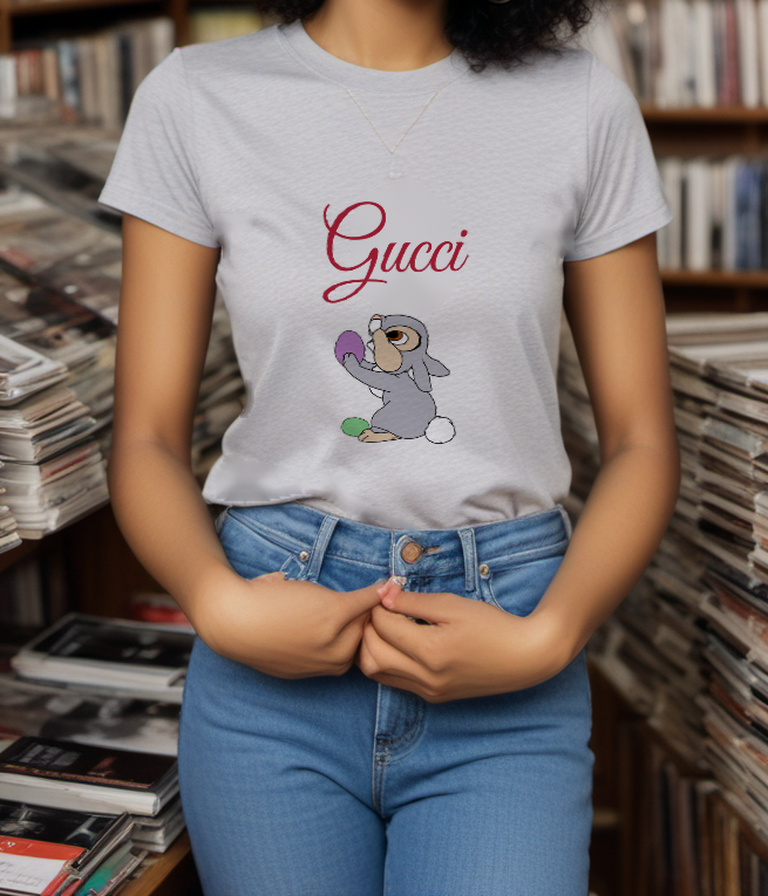 Light Gray Rabbit with Colorful Eggs Graphic T-Shirt - styled view 2