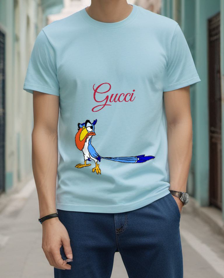 Sky Blue Long Tailed Bird Graphic T-Shirt - styled view 3