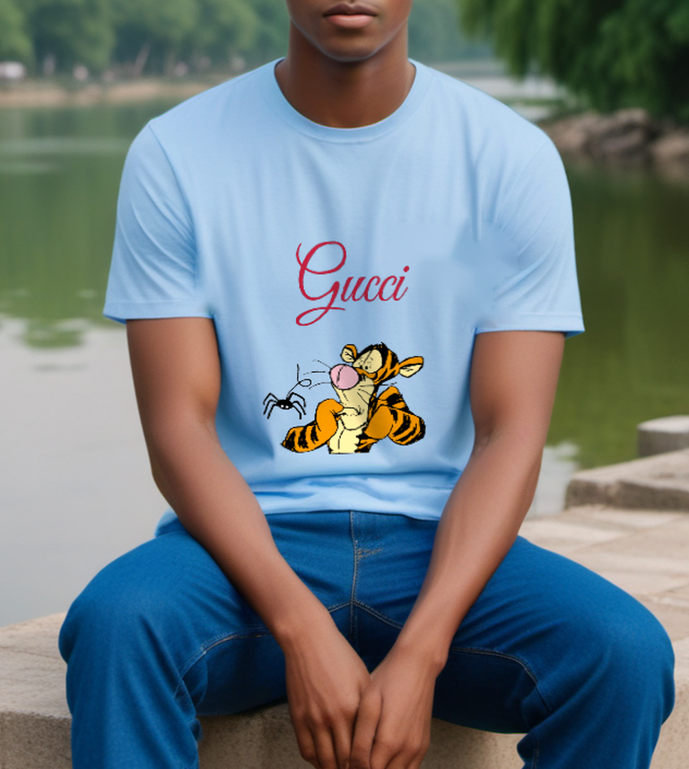 Sky Blue Tiger and Spider Graphic T-Shirt - styled view 5