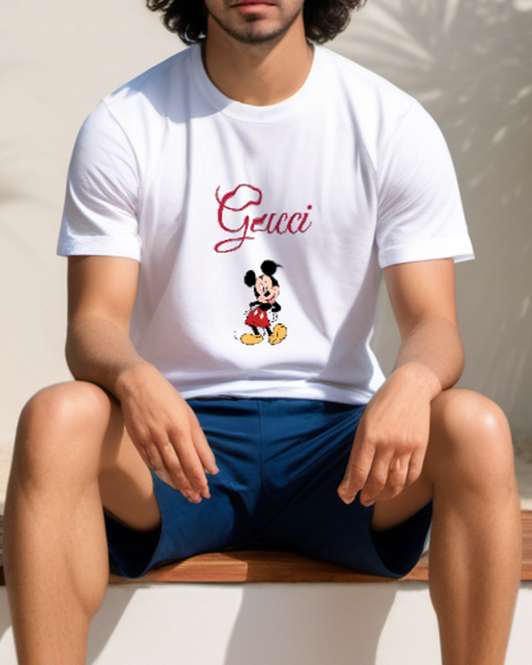 White Red Script Mouse Graphic T-Shirt - styled view 3
