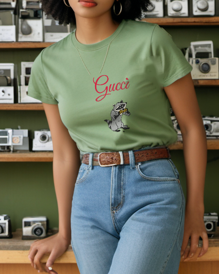 Sage Green Masked Raccoon Graphic T-Shirt - styled view 5
