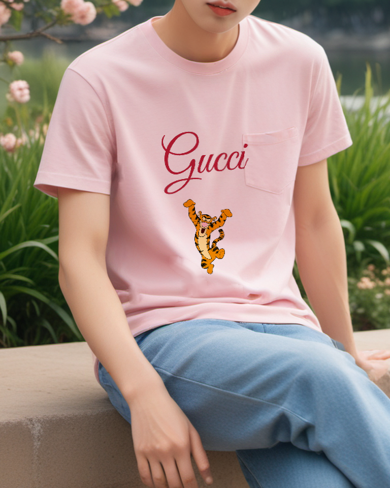 Blush Pink Dancing Striped Tiger Graphic T-Shirt - styled view 1