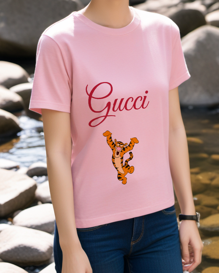 Blush Pink Dancing Striped Tiger Graphic T-Shirt - styled view 3