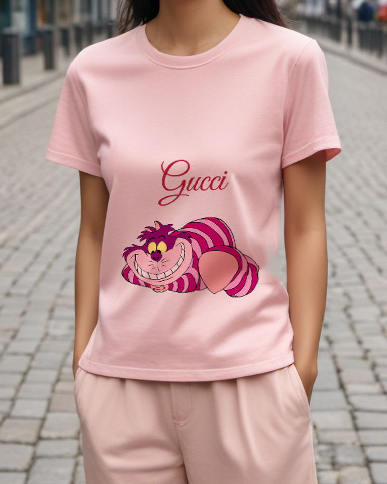 Dusty Pink Striped Grinning Cat Graphic T-Shirt - styled view 2
