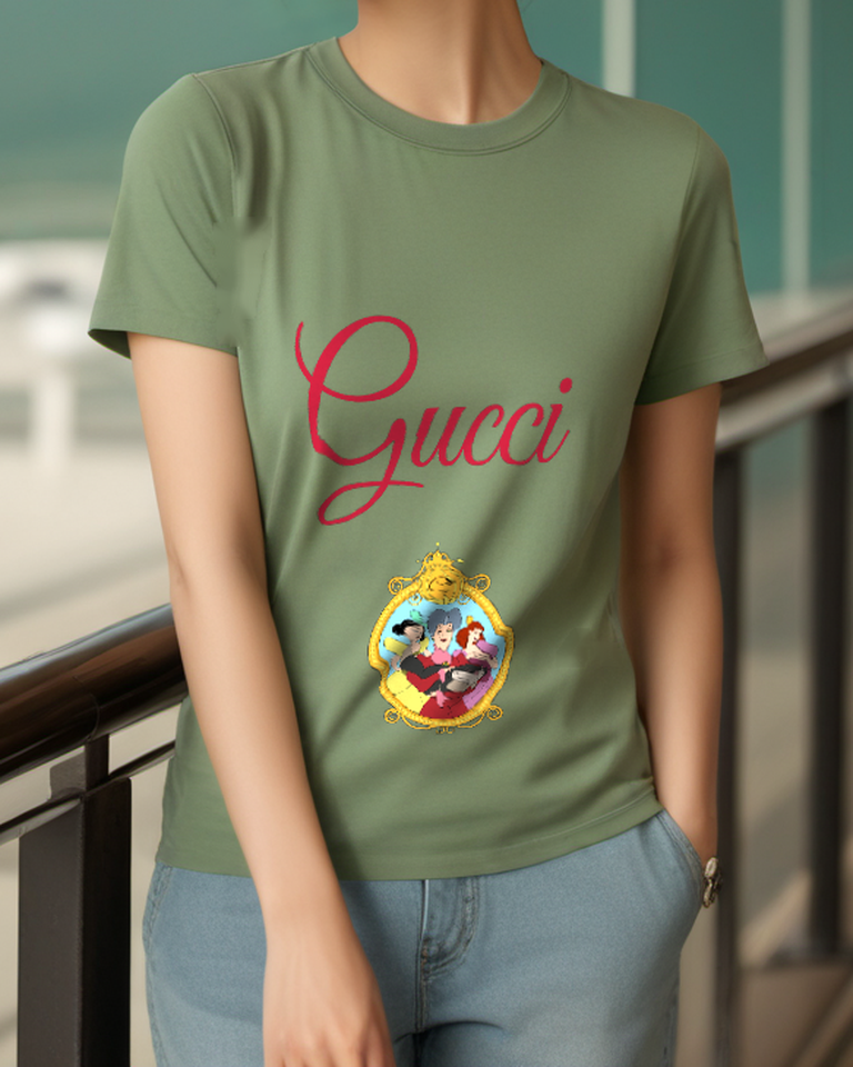 Sage Green Golden Frame Portrait Graphic T-Shirt - styled view 1