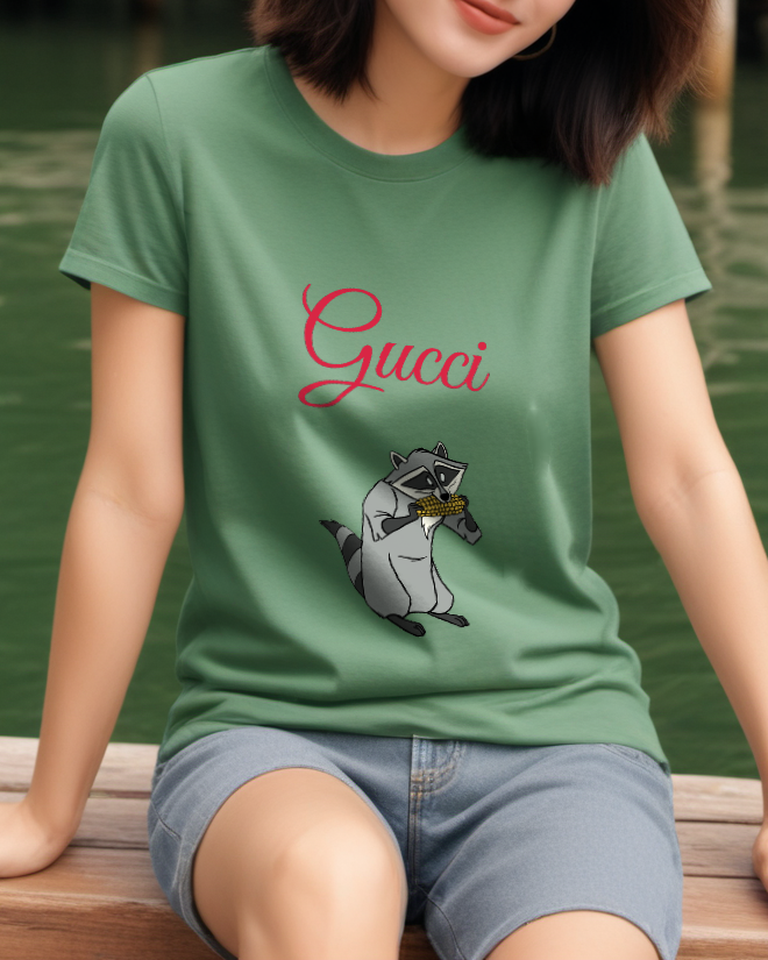 Sage Green Masked Raccoon Graphic T-Shirt - styled view 2