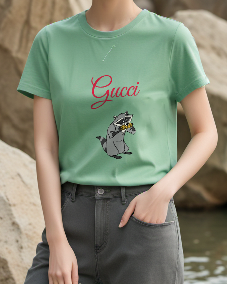 Sage Green Masked Raccoon Graphic T-Shirt - styled view 3