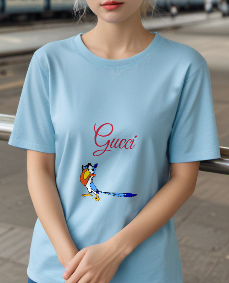 Sky Blue Long Tailed Bird Graphic T-Shirt - styled view 4