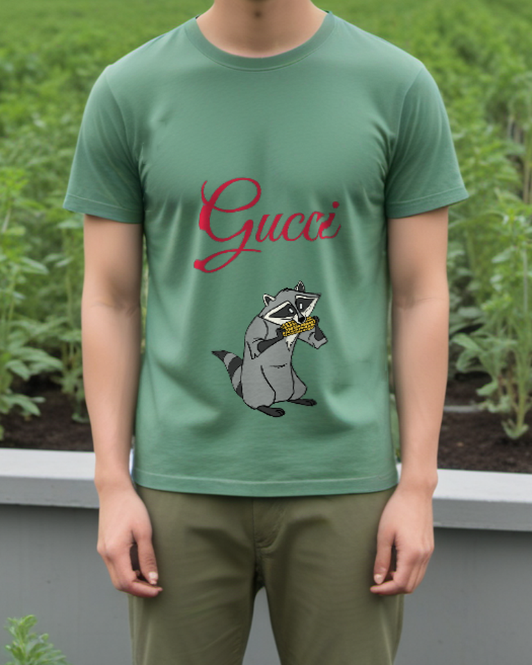 Sage Green Masked Raccoon Graphic T-Shirt - styled view 1
