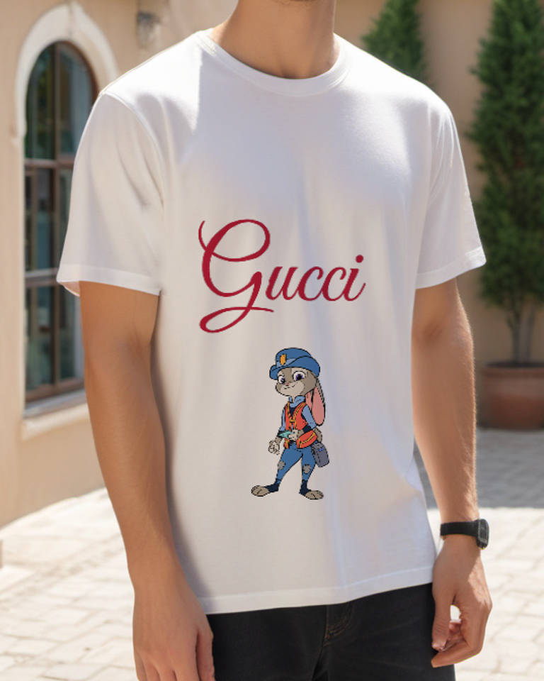 White Blue Cap Rabbit Graphic T-Shirt - styled view 4