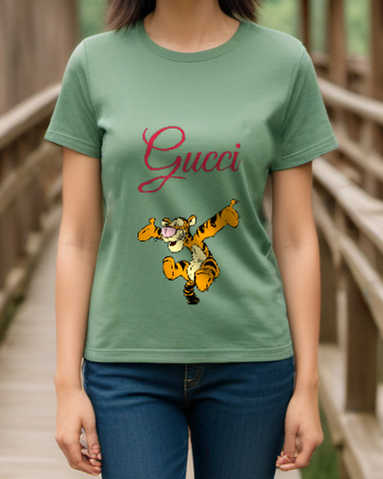 Sage Green Leaping Tiger Graphic T-Shirt - styled view 1