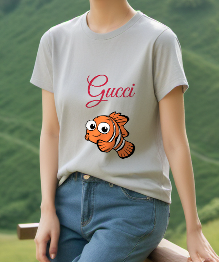 Light Gray Orange Clownfish Graphic T-Shirt - styled view 2