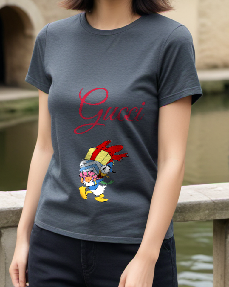 Charcoal Feathered Headpiece Duck Graphic T-Shirt - styled view 1