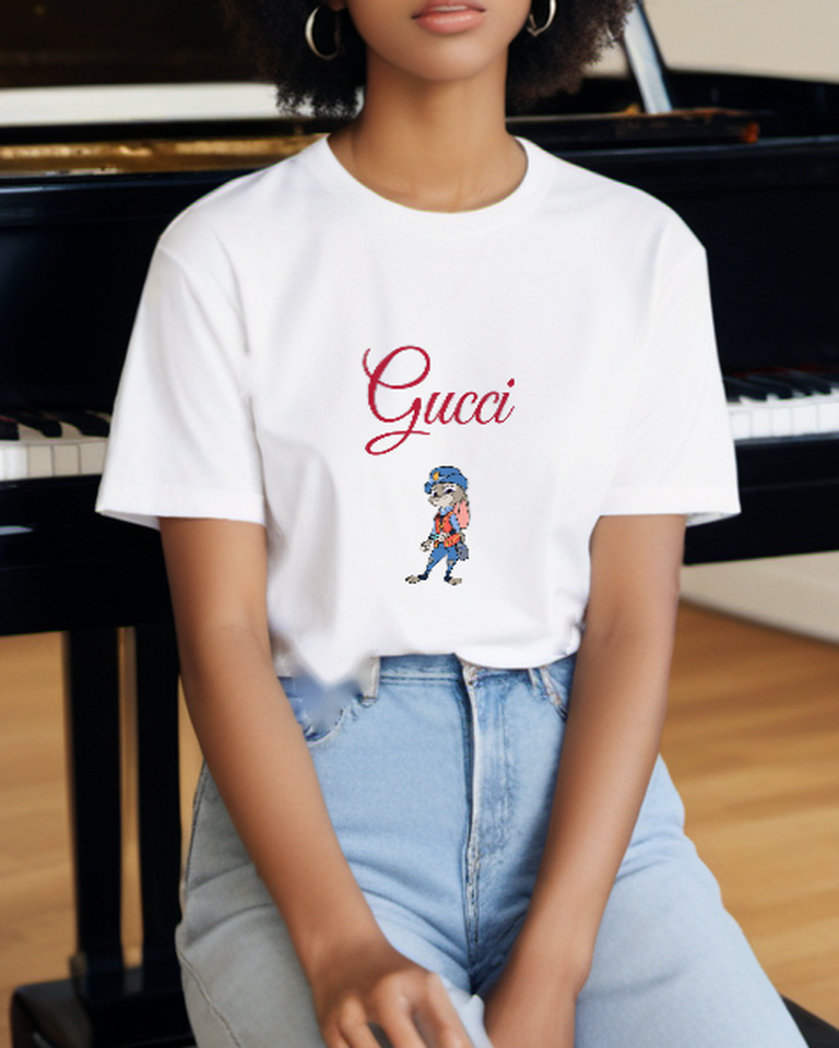 White Blue Cap Rabbit Graphic T-Shirt - styled view 5