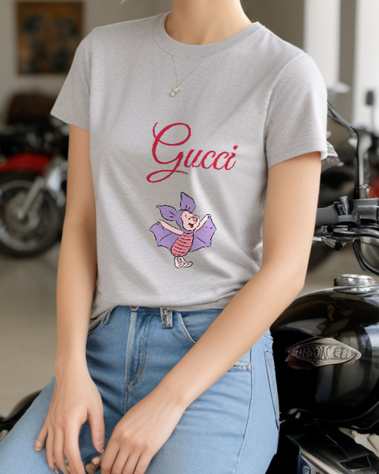 Light Gray Winged Piglet Graphic T-Shirt - styled view 3