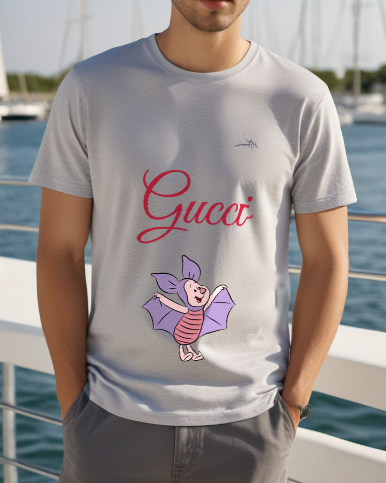 Light Gray Winged Piglet Graphic T-Shirt - styled view 4