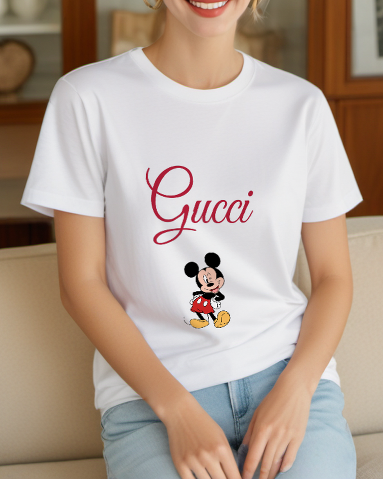 White Red Script Mouse Graphic T-Shirt - styled view 2