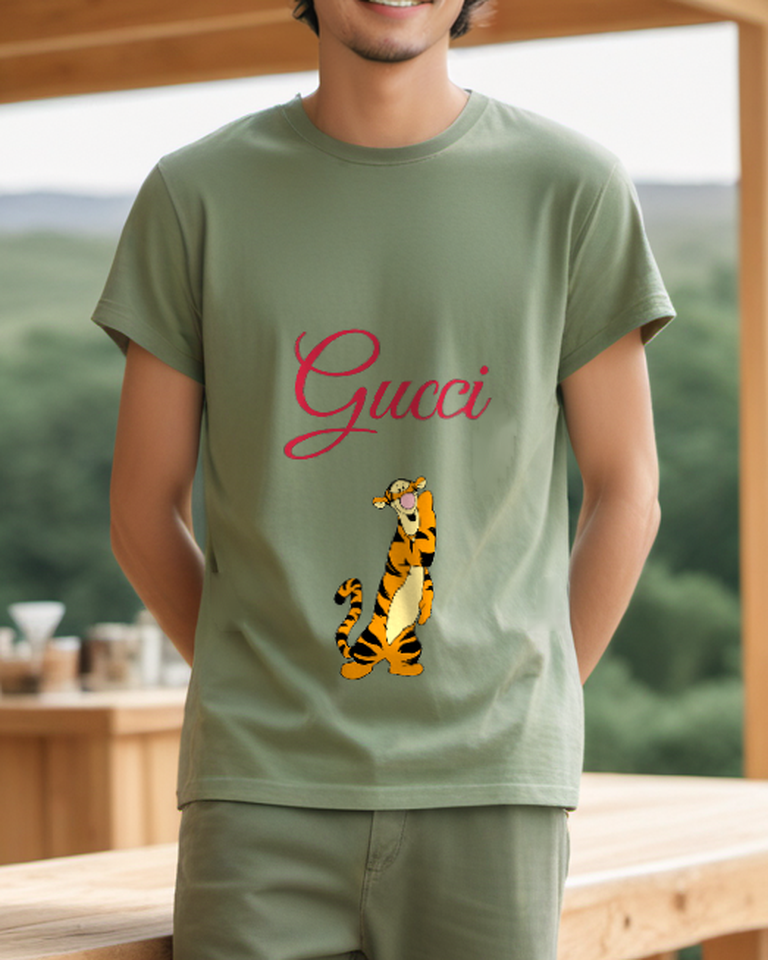 Sage Green Upright Tiger Graphic T-Shirt - styled view 5