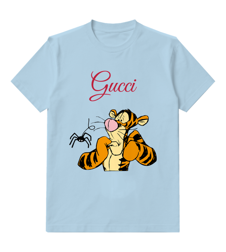 Sky Blue Tiger and Spider Graphic T-Shirt - front product view
