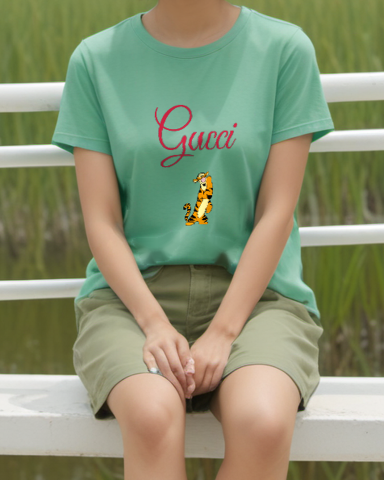 Sage Green Upright Tiger Graphic T-Shirt - styled view 1