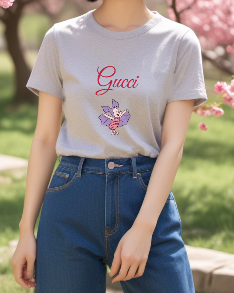 Light Gray Winged Piglet Graphic T-Shirt - styled view 1