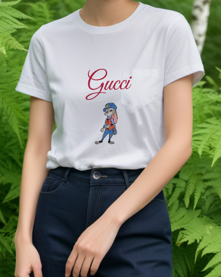 White Blue Cap Rabbit Graphic T-Shirt - styled view 3