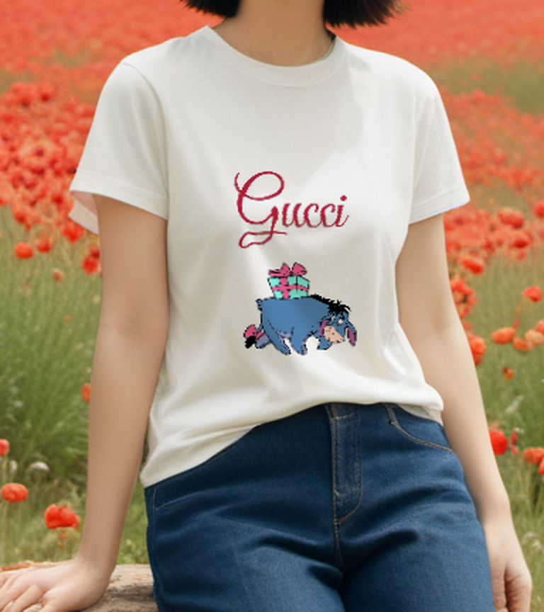 Ivory Blue Donkey with Gift Graphic T-Shirt - styled view 1