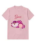 Dusty Pink Striped Grinning Cat Graphic T-Shirt - front product view