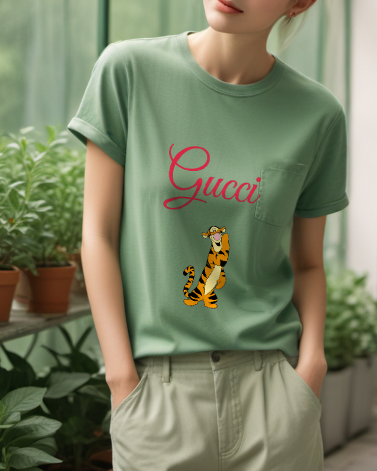 Sage Green Upright Tiger Graphic T-Shirt - styled view 4
