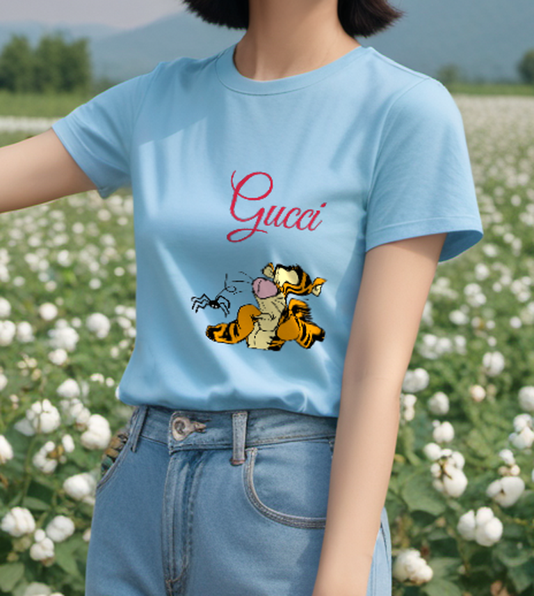 Sky Blue Tiger and Spider Graphic T-Shirt - styled view 1