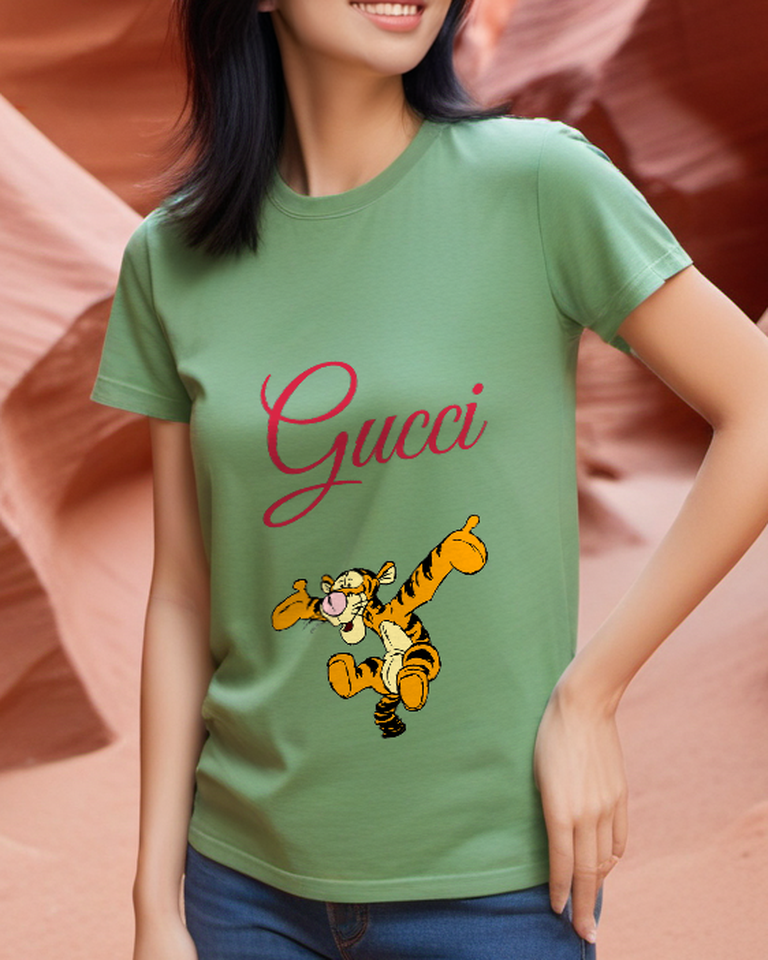 Sage Green Leaping Tiger Graphic T-Shirt - styled view 3