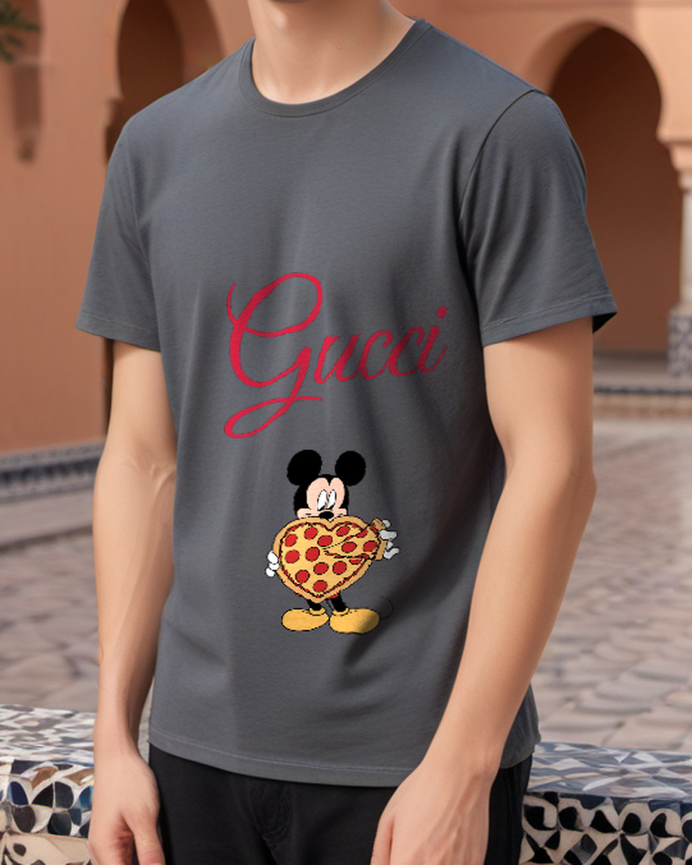 Charcoal Mouse Pizza Graphic T-Shirt - styled view 3