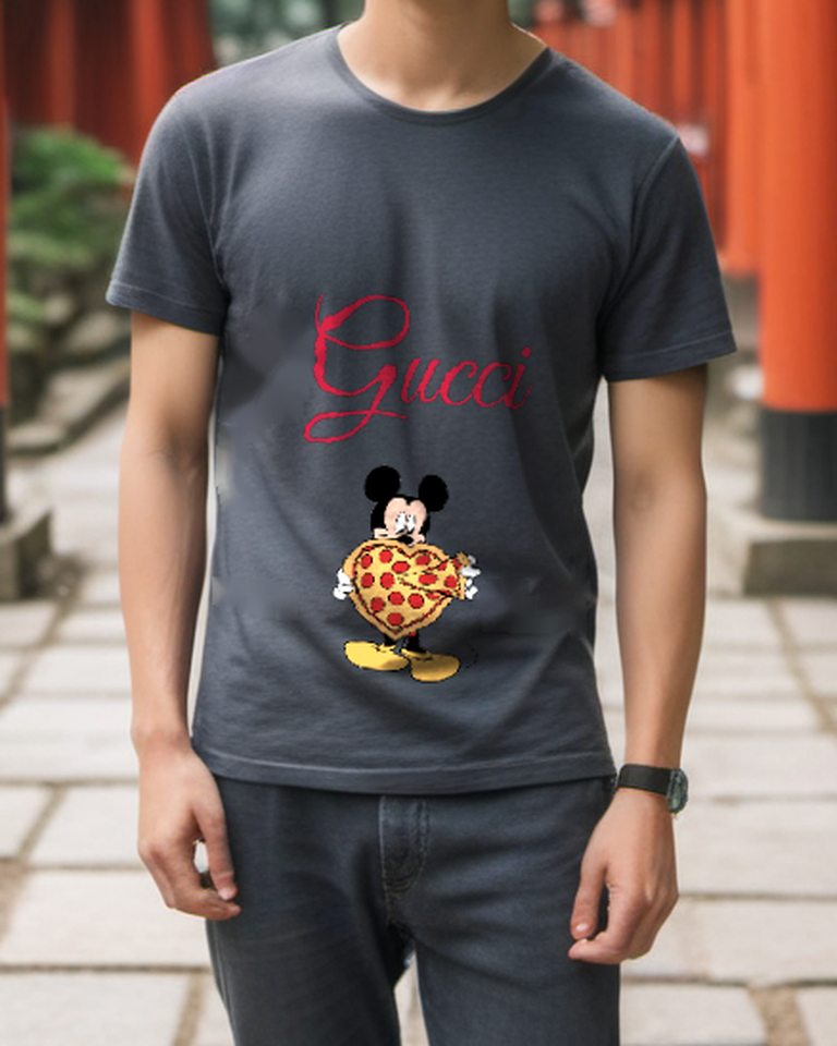 Charcoal Mouse Pizza Graphic T-Shirt - styled view 1