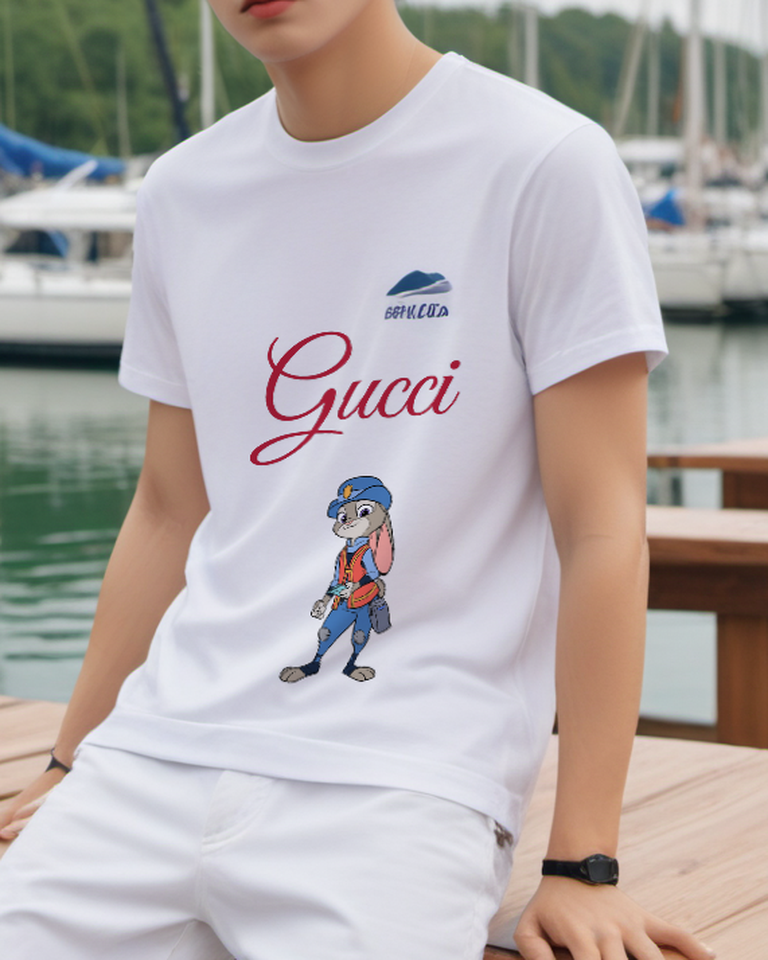 White Blue Cap Rabbit Graphic T-Shirt - styled view 1
