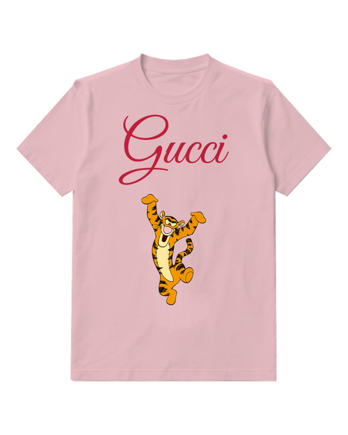 Blush Pink Dancing Striped Tiger Graphic T-Shirt - front product view