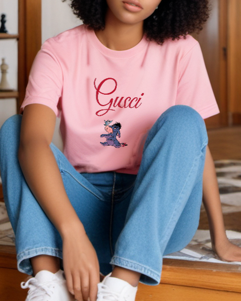 Blush Pink Seated Blue Donkey Graphic T-Shirt - styled view 2