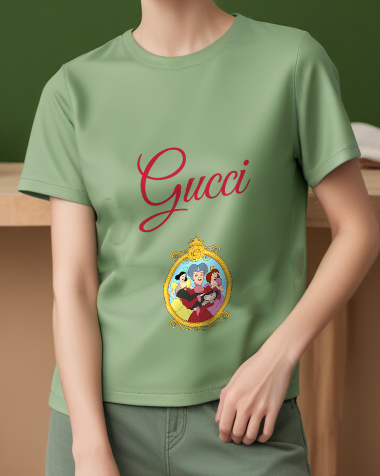 Sage Green Golden Frame Portrait Graphic T-Shirt - styled view 4